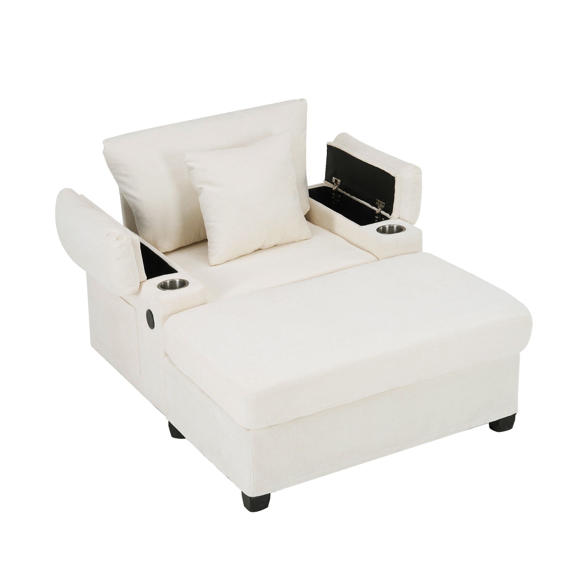 Chenille Fabric Sofa Bed With Cupholders And USB Charging Ports Chair For Living Room