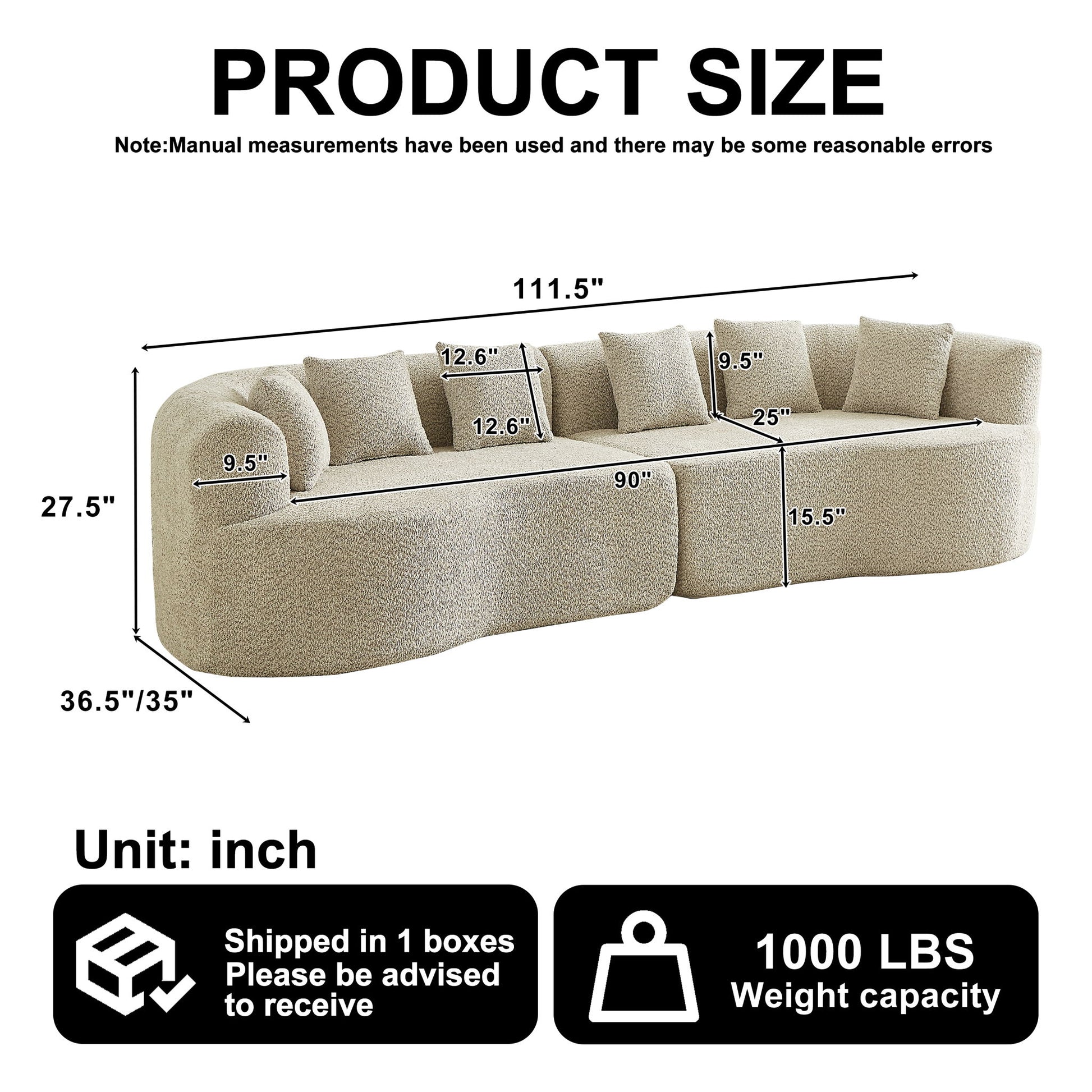 Curved Sectional Sofa With 6 Pillows