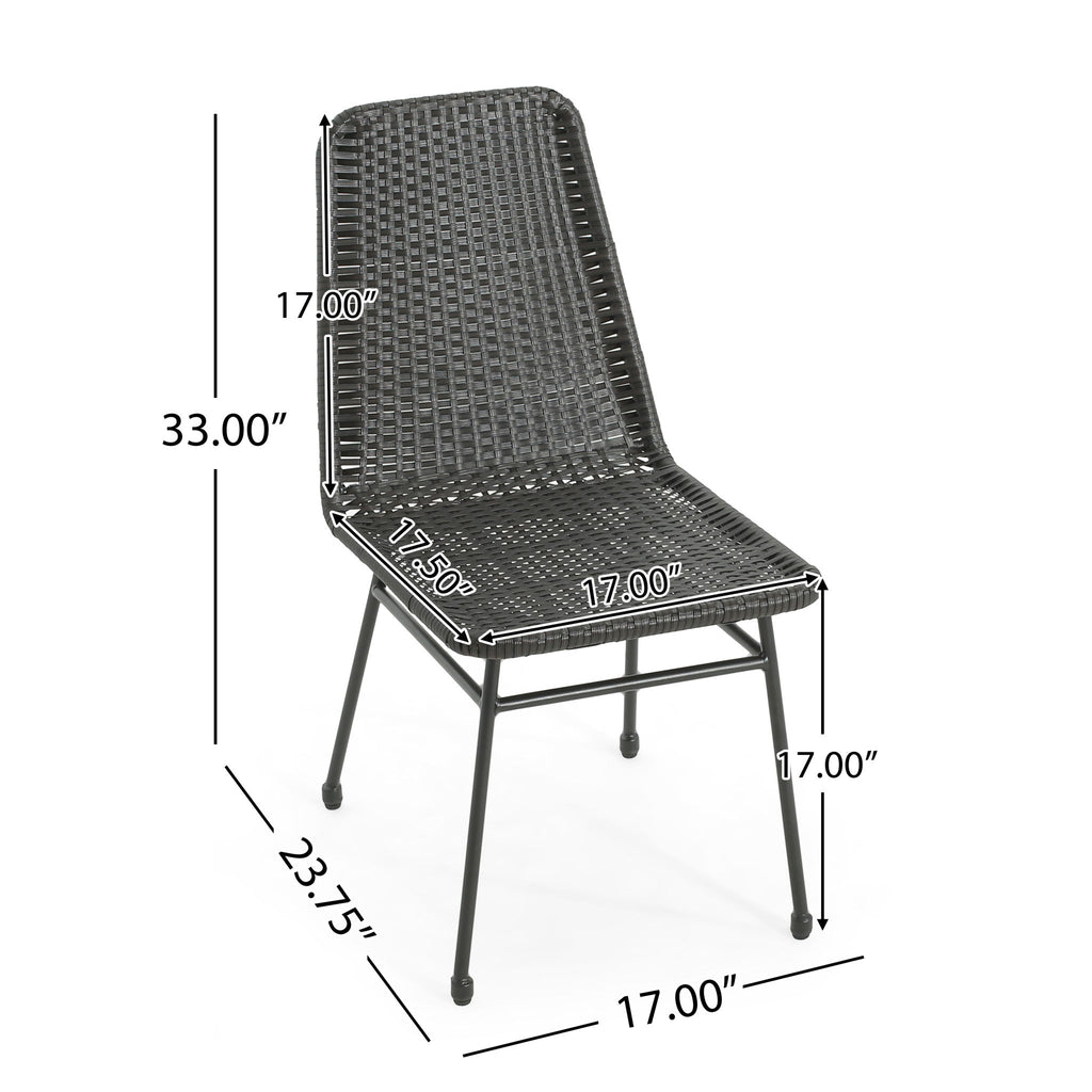 Aluminum And Rattan Chat Set, Outdoor Patio Set Includes Rattan Dining Chair Set Of 2 And C Shaped Side Table - Dark Brown
