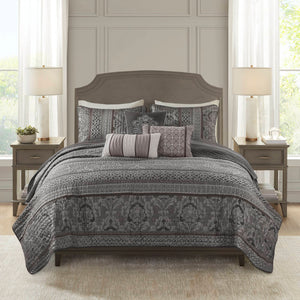 Bellagio - 6 Piece King/California King Quilt Set With Throw Pillows - Gray