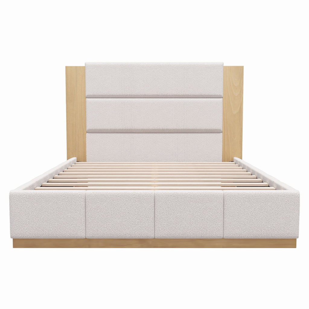 Modern Upholstered Platform Bed With Extended Headboard