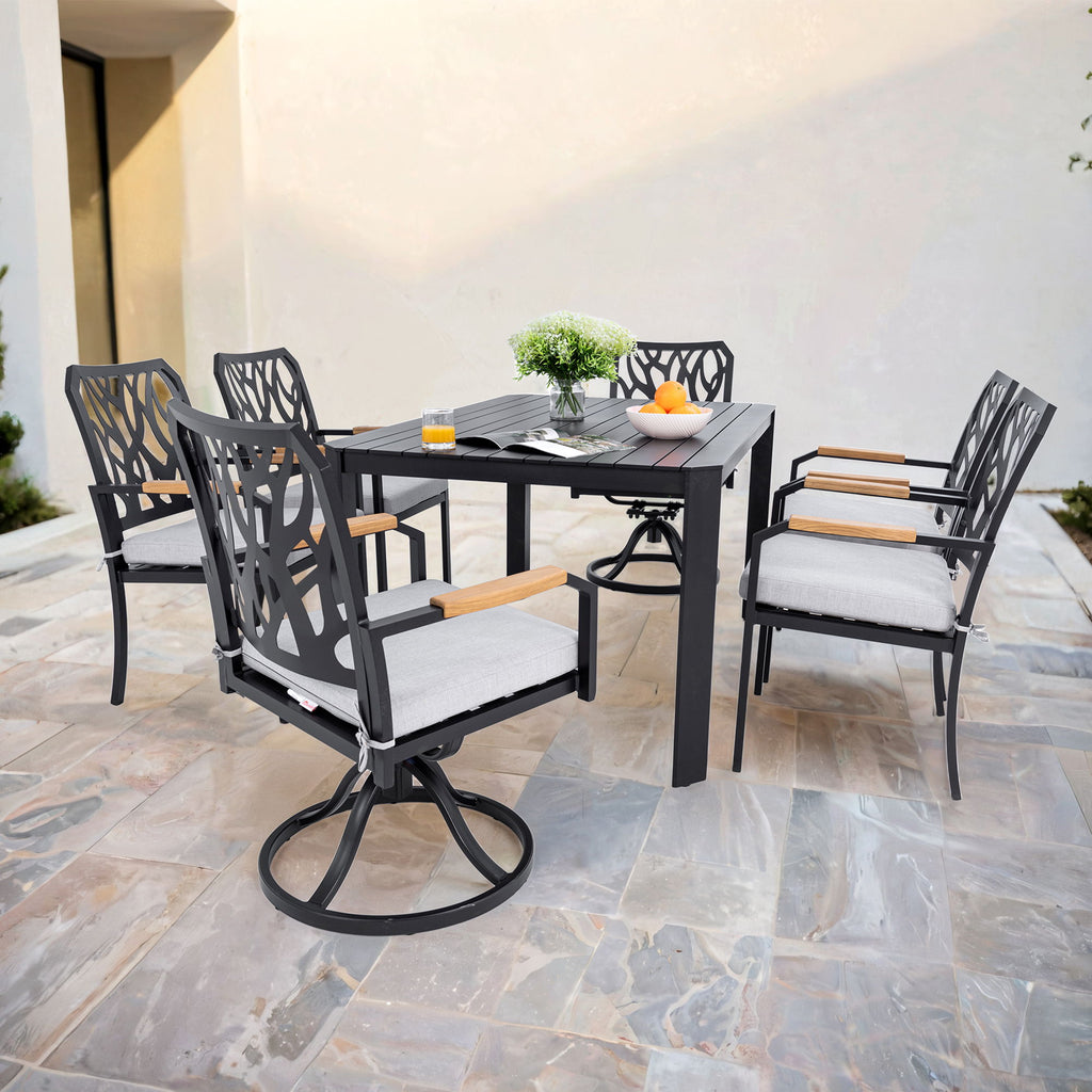 Outdoor Patio Furniture Dining Set With Sunbrella Fabric, Rectangular Table With Umbrella Hole