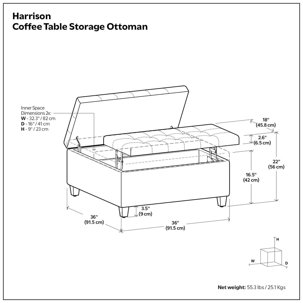 Harrison - Coffee Table Storage Ottoman - Dark Gray