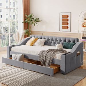 Upholstered Daybed With Storage Armrests And USB Port