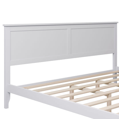 King Platform Bed Modern Solid Wood - White