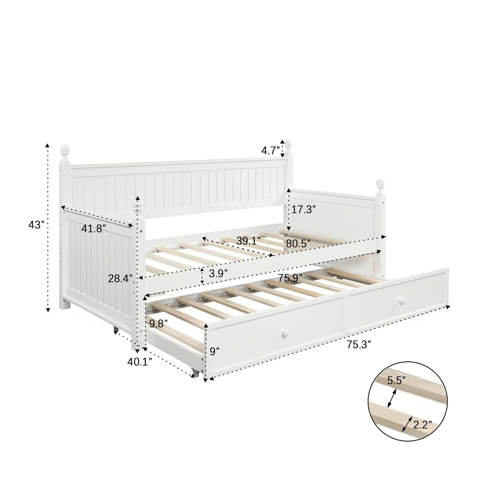 Twin Size Daybed & Twin Size Trundle - White