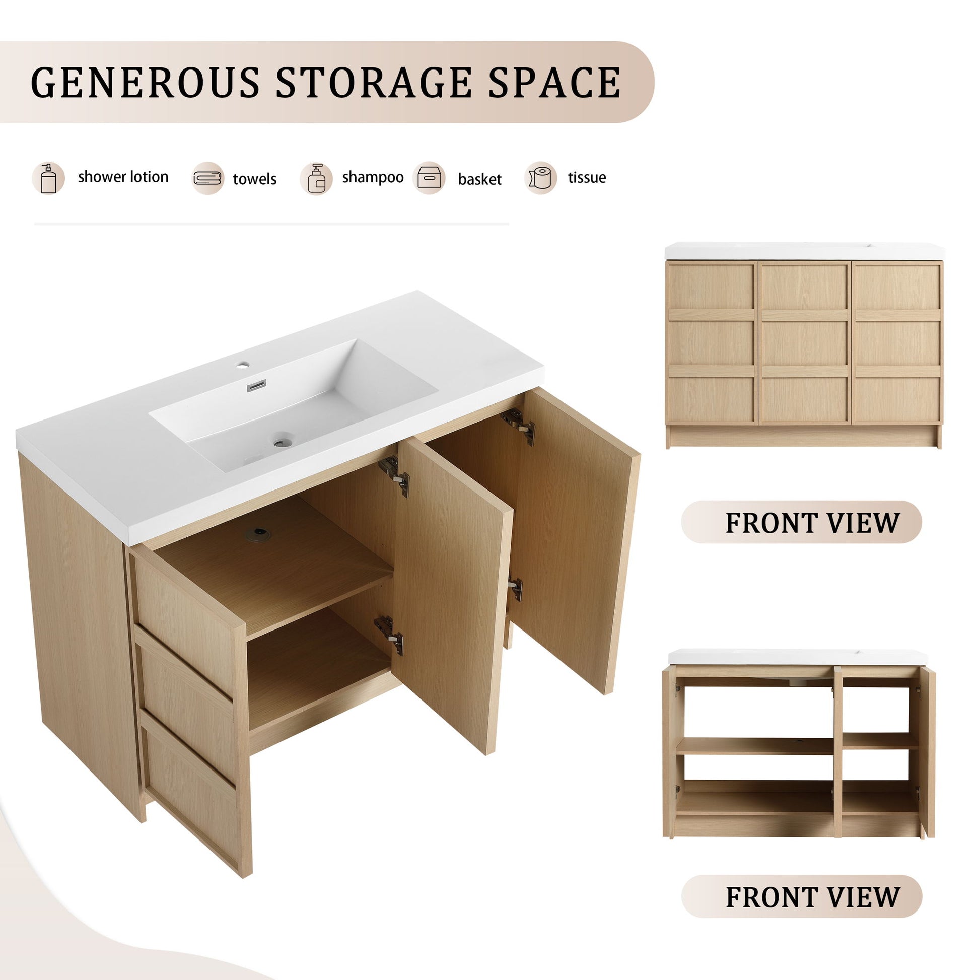 Freestanding Bathroom Vanity With Sink & 2 Soft Close Cabinet Doors