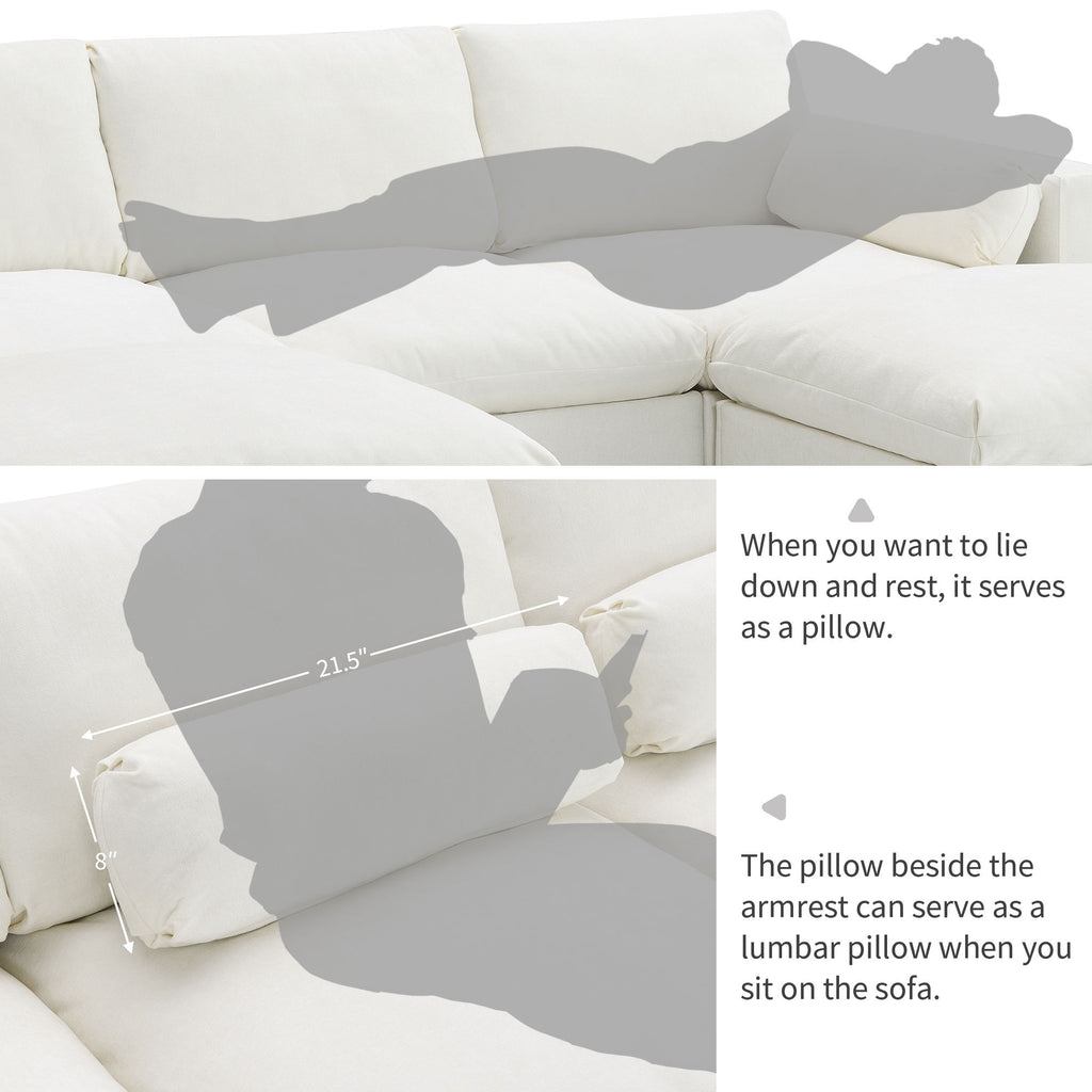 Modular Sectional With Storage Pockets, 5 Seat U Shaped Couch Set With Pillows, Free Combination Modern Cloud Sofa With 2 Movable Ottoman