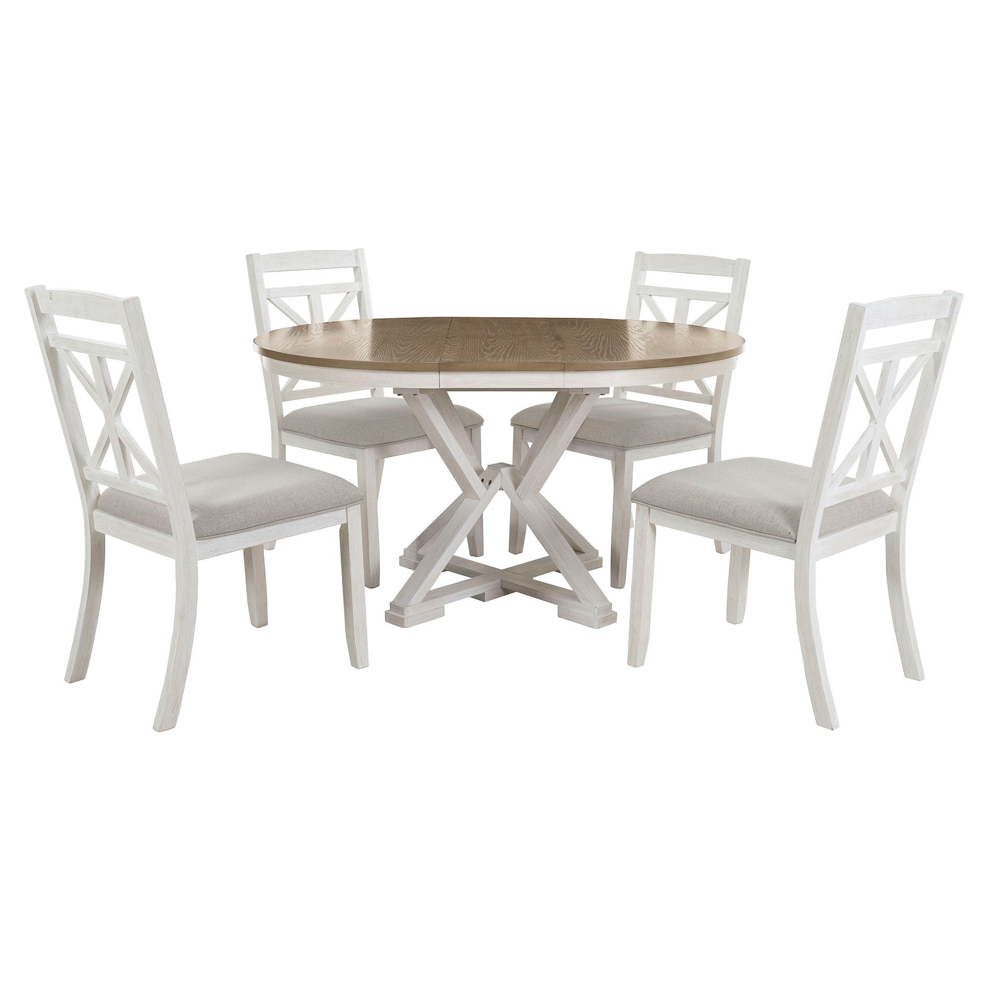 Dining Set With Extendable Round Table And 4 Upholstered Chairs