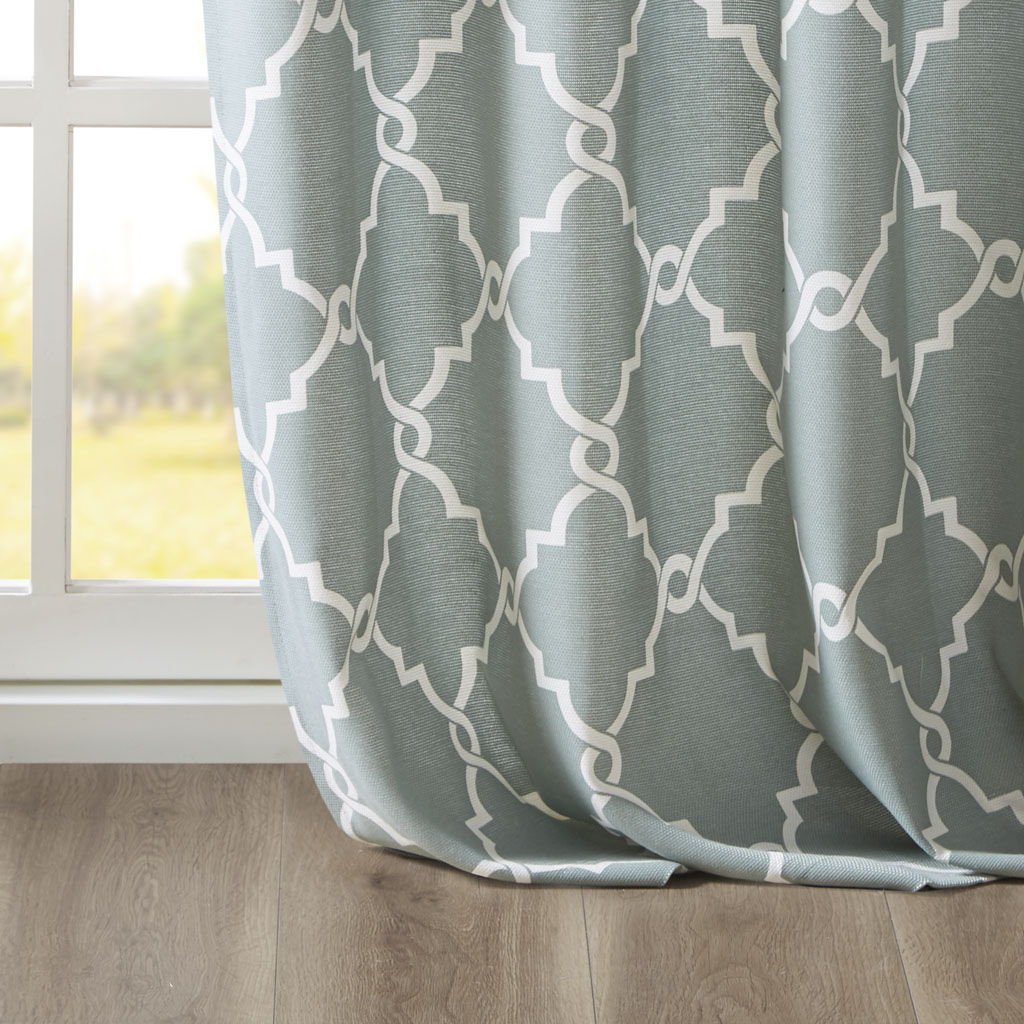 Saratoga - 63" Fretwork Print Grommet Top Window Curtain - Seafoam