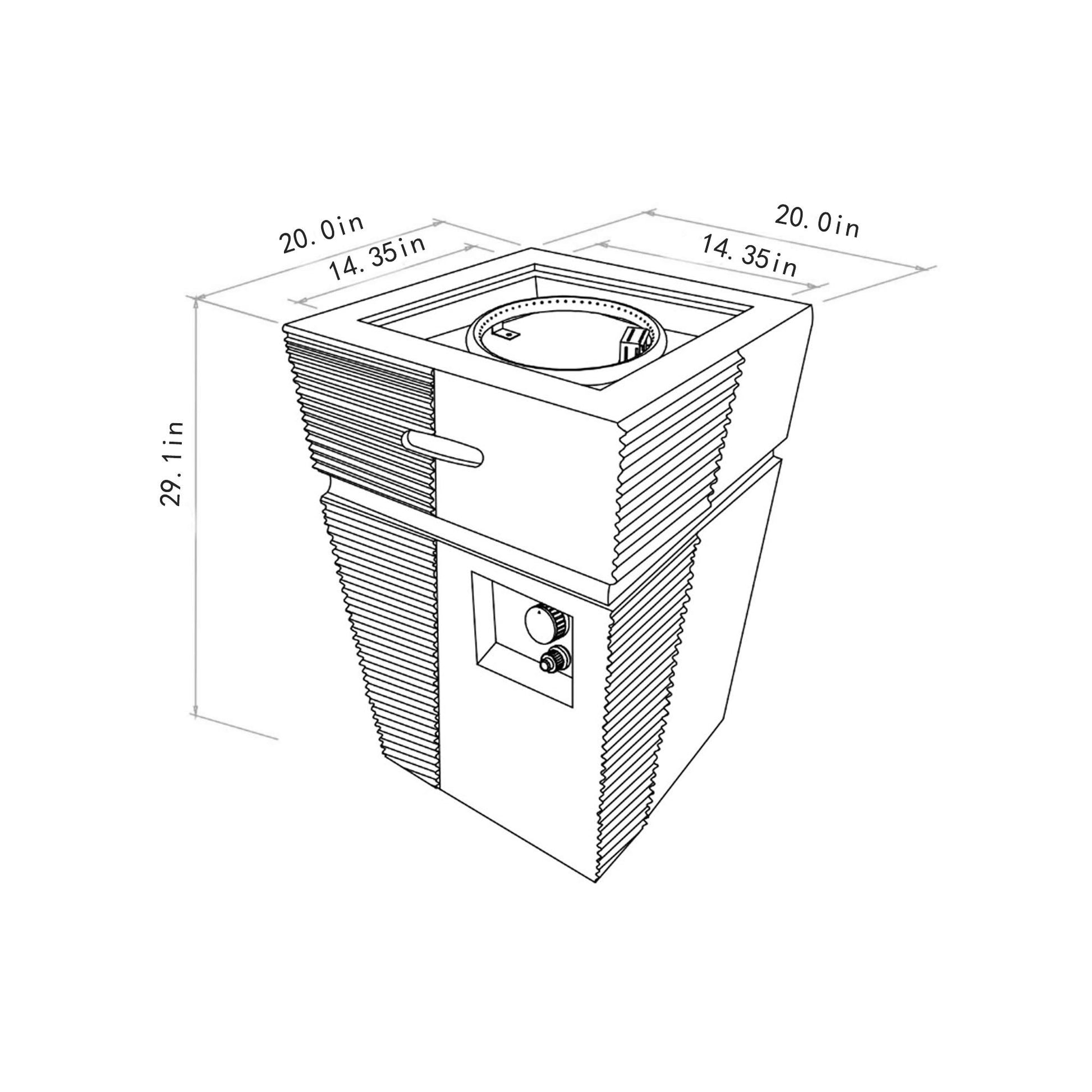 20" Propane Gas Fire Pit Table, 50000 Btu Square Concrete Fire Pit For Outside Patio Deck Garden Backyard - Light Gray Blue