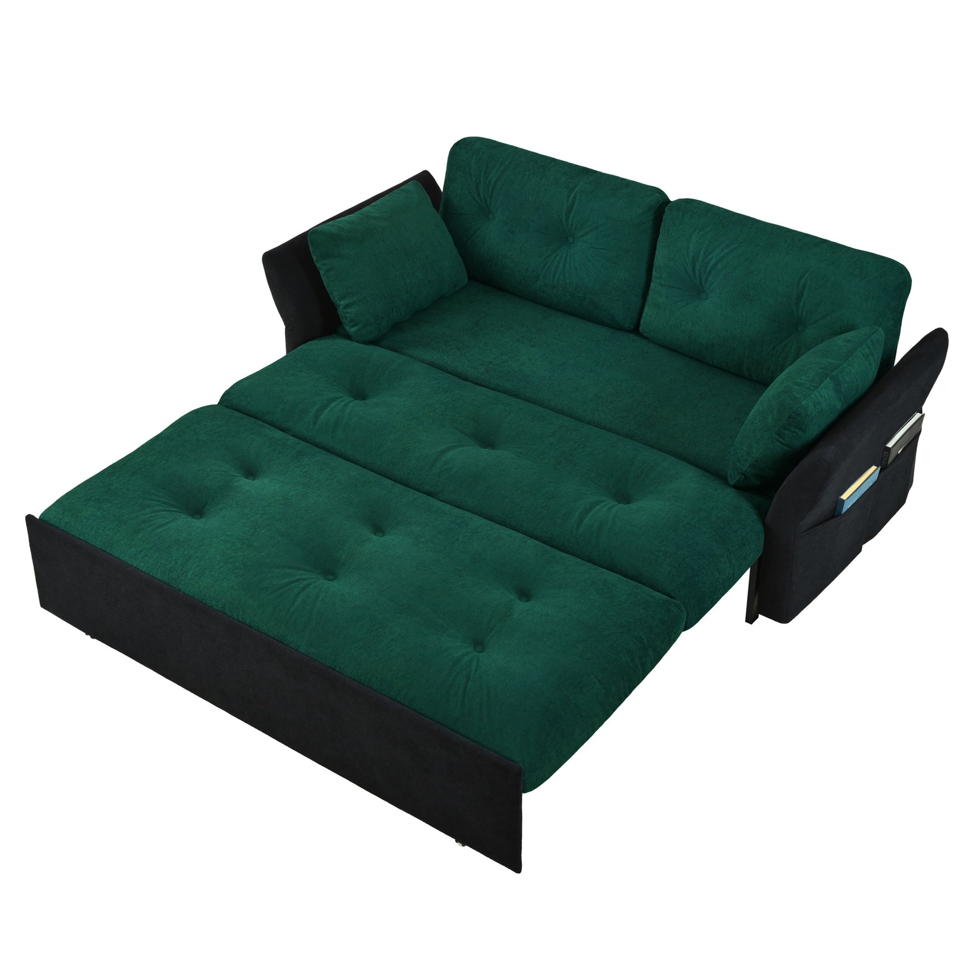 Modern Convertible Sleeper Sofa Bed With Pull-Out Queen Design, Side Storage & Thick Cushions