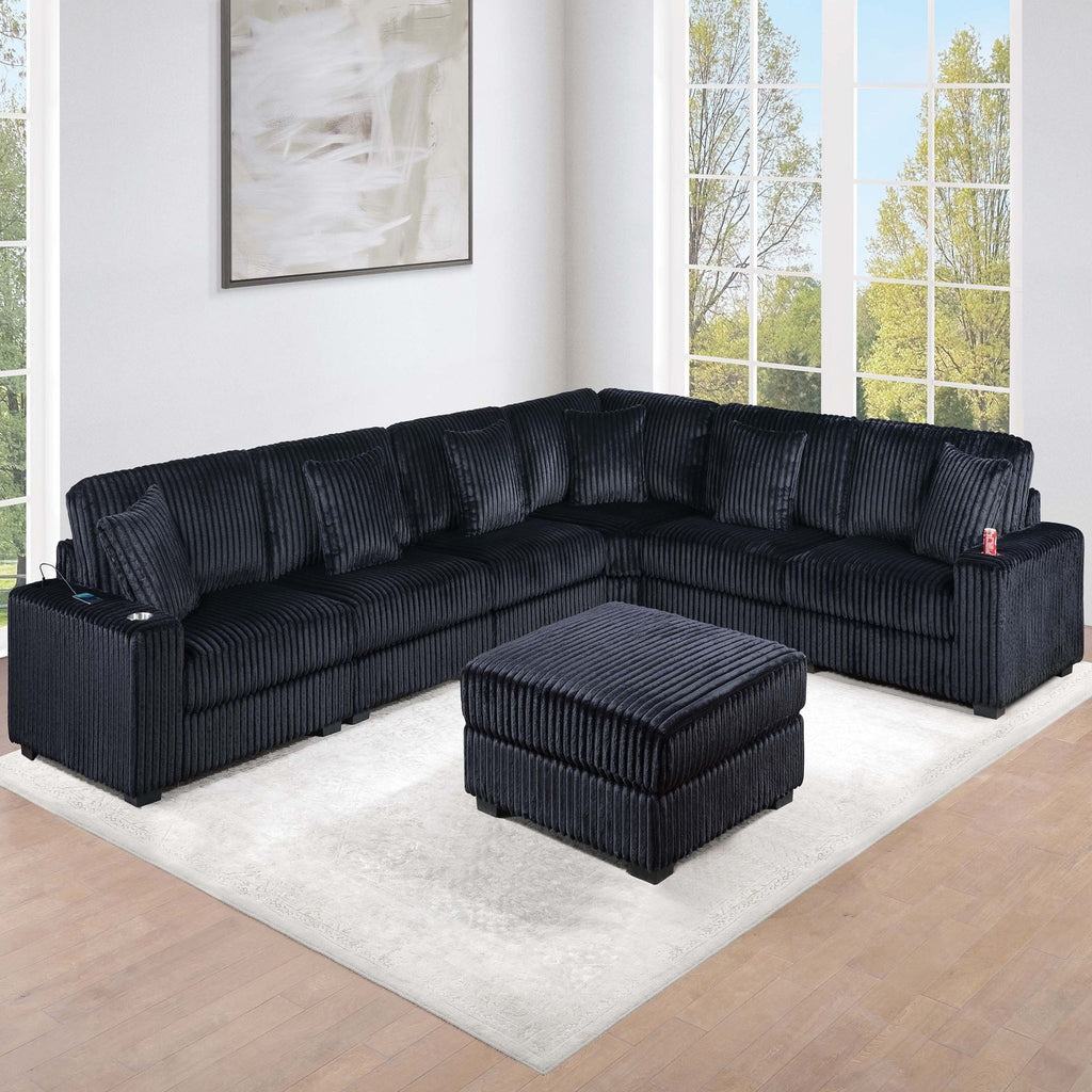 Contemporary Style Modular Sectional Sofa Set With USB, Cup Holder