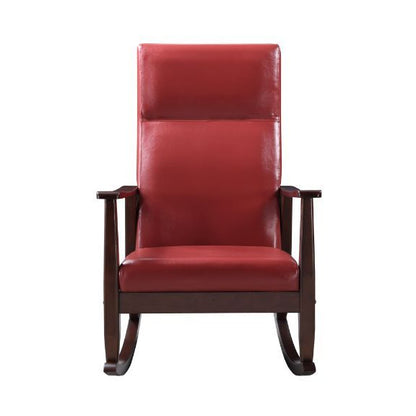 Raina - Rocking Chair - Red PU & Espresso Finish