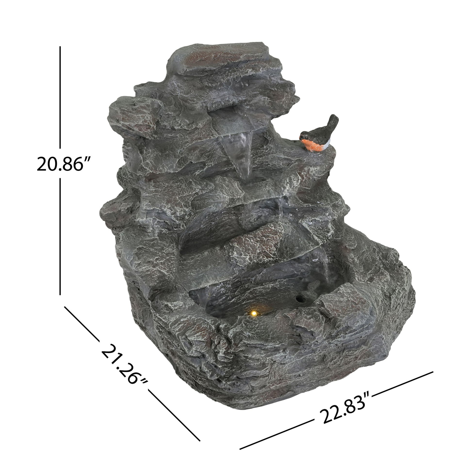 Concrete Rock Waterfall Fountain With LED Lights, Outdoor Garden Decor