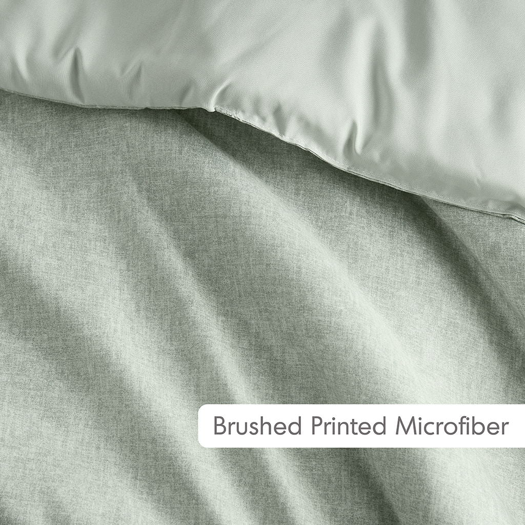 Camden - Full/Queen Chambray Print Solid Comforter Set - Sage Green