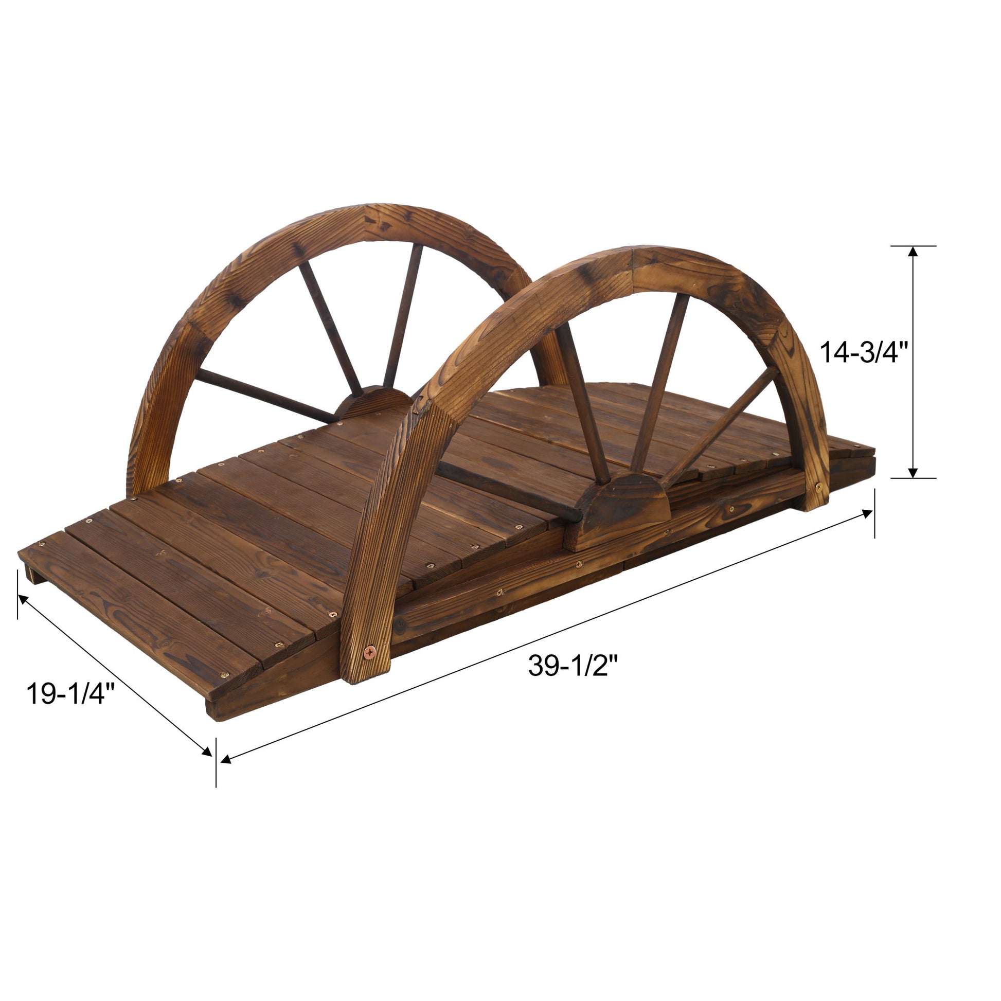 Wooden Garden Bridge Arc Footbridge With Half Wheel Railings Solid Fi - Brown