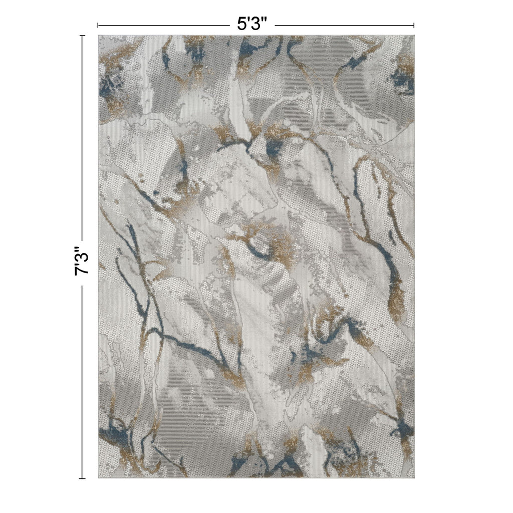 Geometrix - 5'3" X 7'3" Area Rug & Geometric 3D Effect - Ivory / Gray