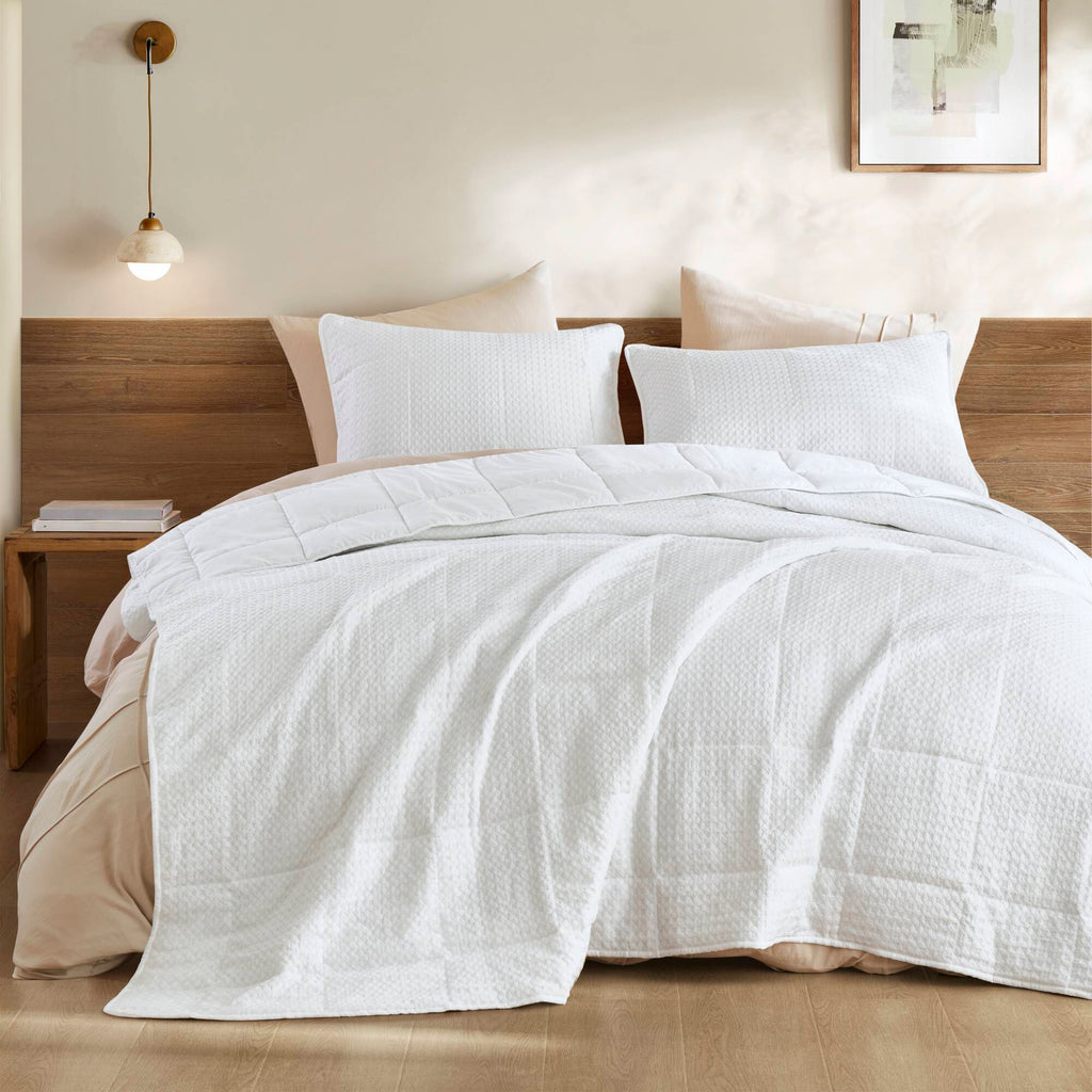 Mina - Full/Queen Waffle Weave Textured Quilt Set - White