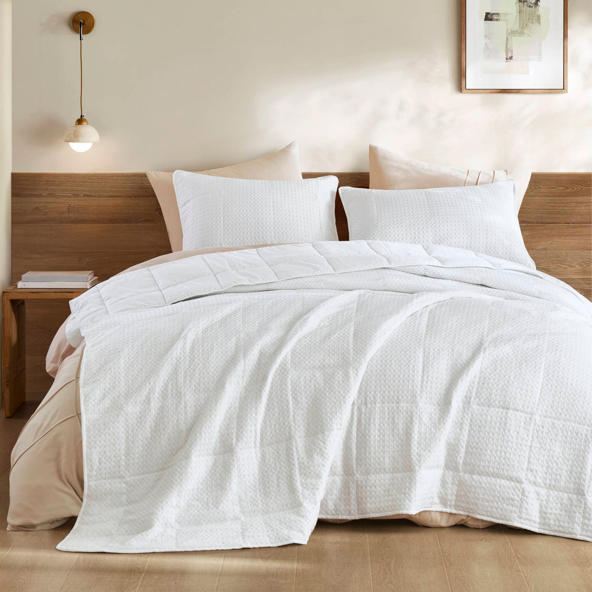 Mina - King/California King Waffle Weave Textured Quilt Set - White