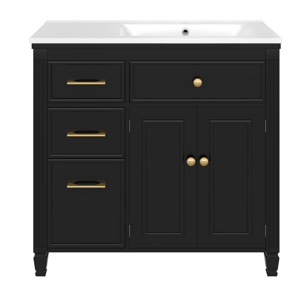 Bathroom Vanity With Sink, 1 Tip Out Drawer, 3 Side Drawers, Adjustable Shelf