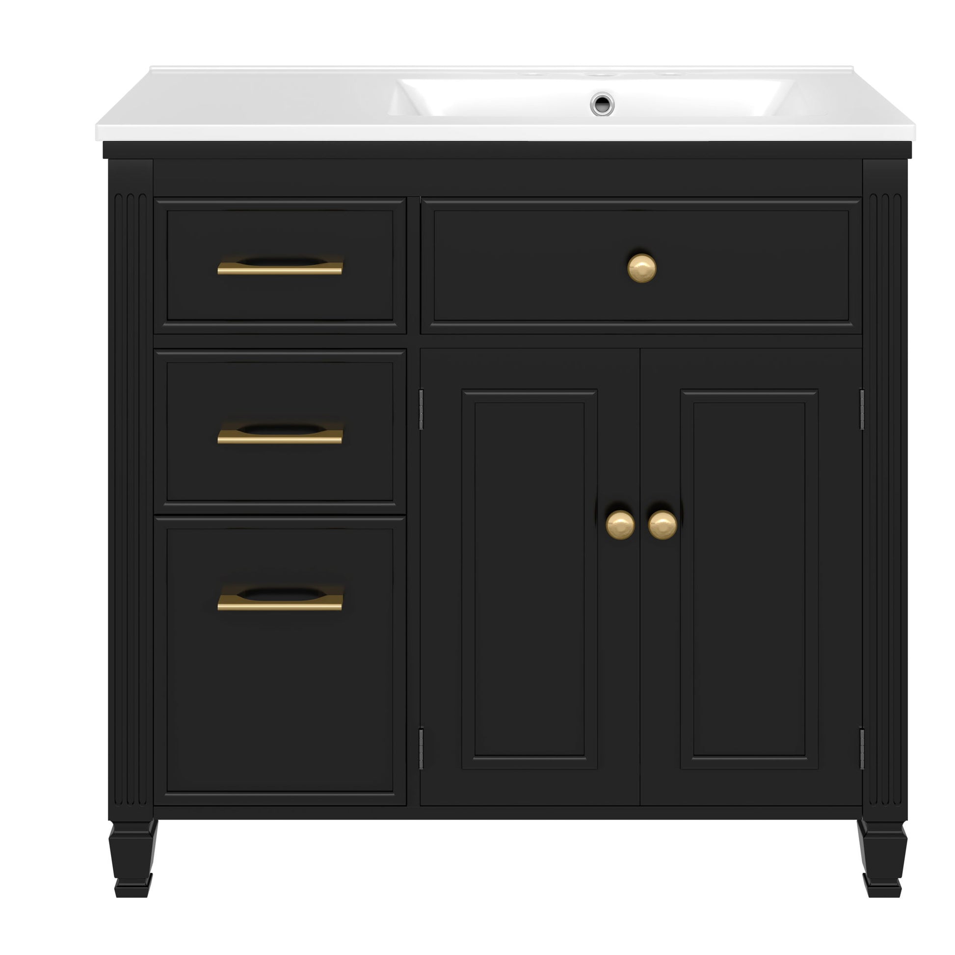 Bathroom Vanity With Sink, 1 Tip Out Drawer, 3 Side Drawers, Adjustable Shelf