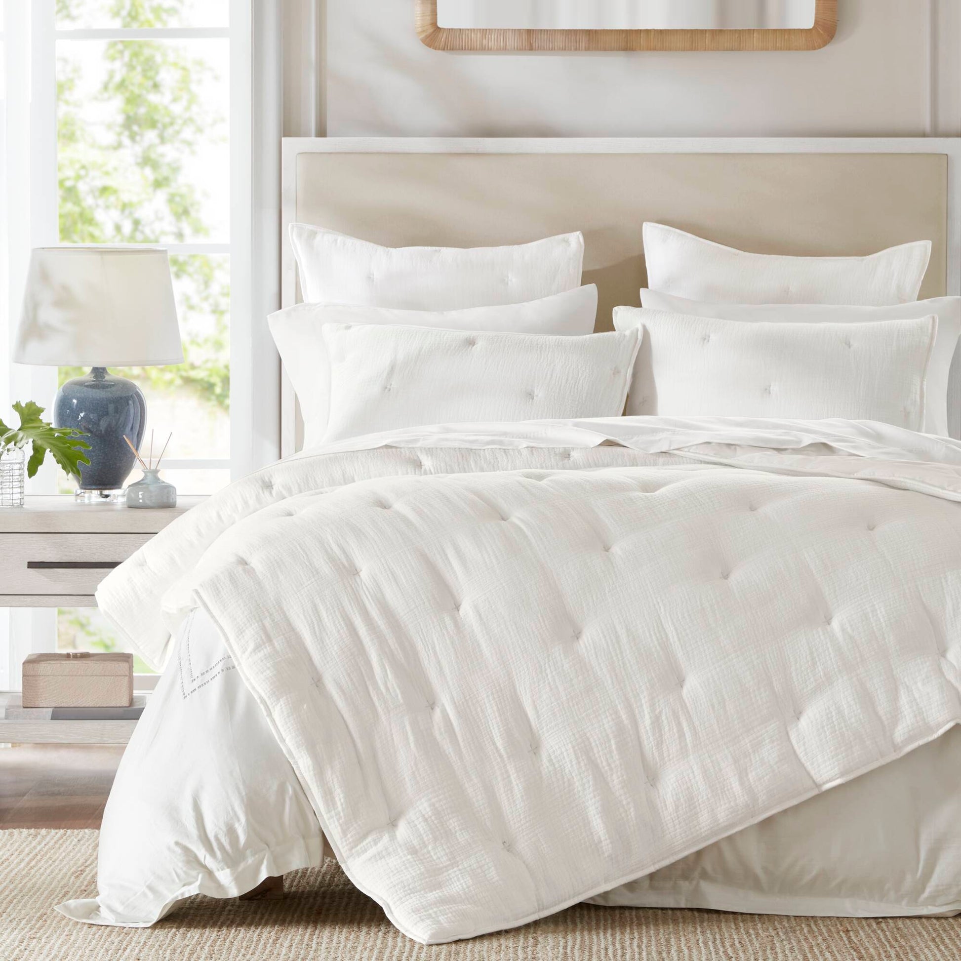 Breeze - King Cotton Gauze Embroidered Quilt Set - White