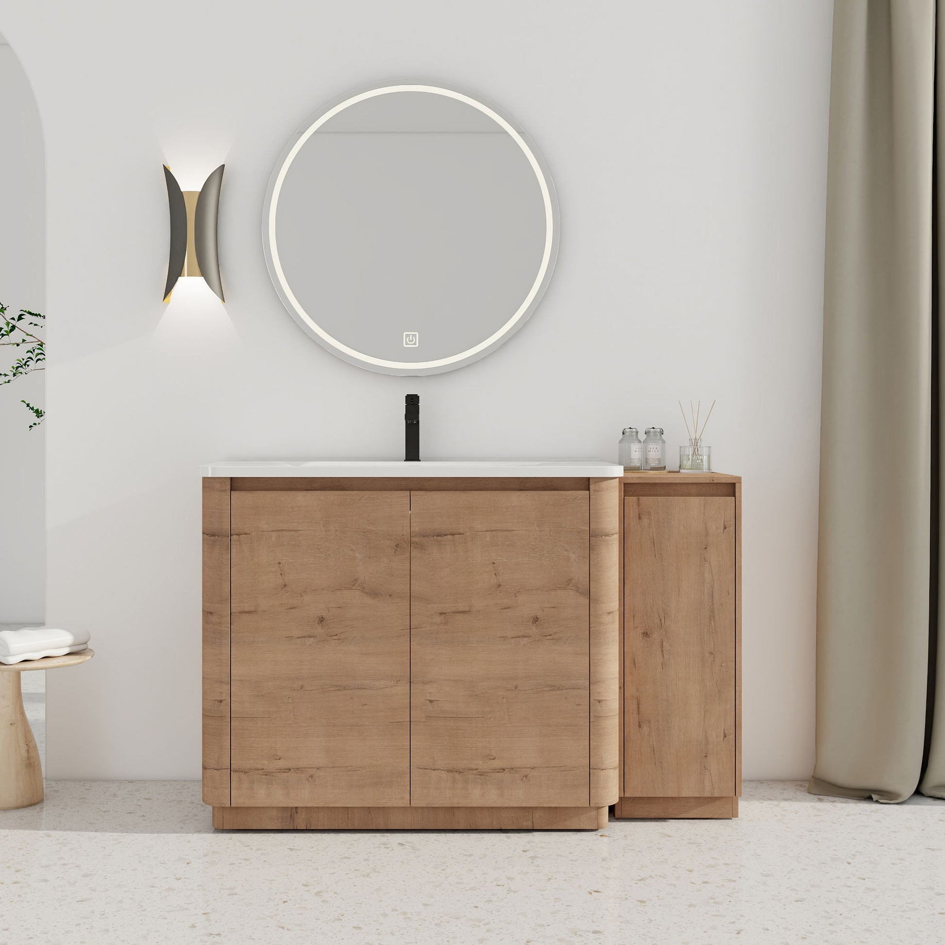 Freestanding Bathroom Vanity With Sink, 1 Small Storage Cabinet, Soft Close Door