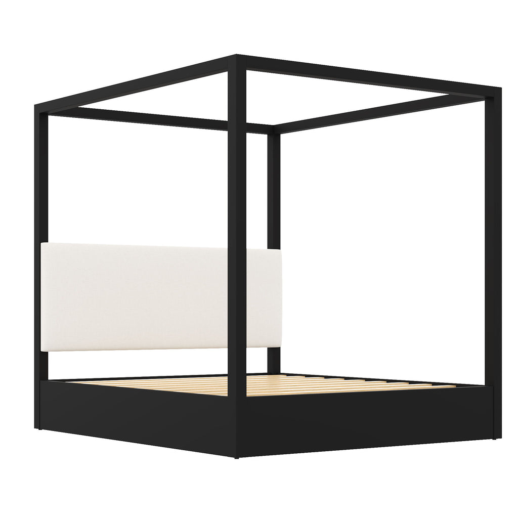 Canopy Platform Bed With Upholstered Headboard