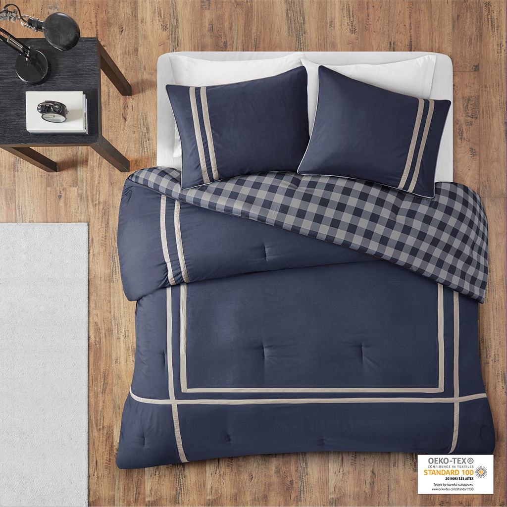 Oxford - Reversible Comforter Set - Navy