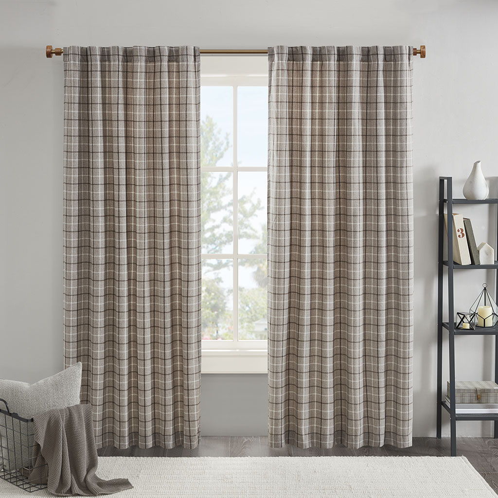 Anaheim - 50x108" Plaid Rod Pocket And Back Tab Curtain Panel With Fleece Lining - Brown