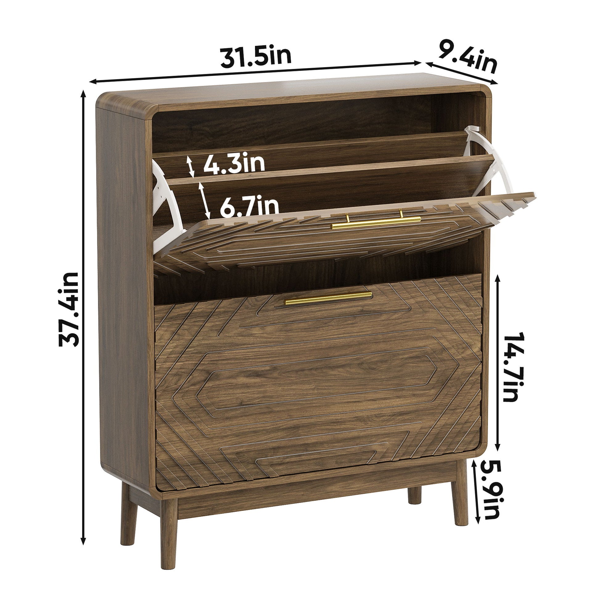 Freestanding Shoe Cabinet With 2 Flip Top Drawers For Entryway - Walnut