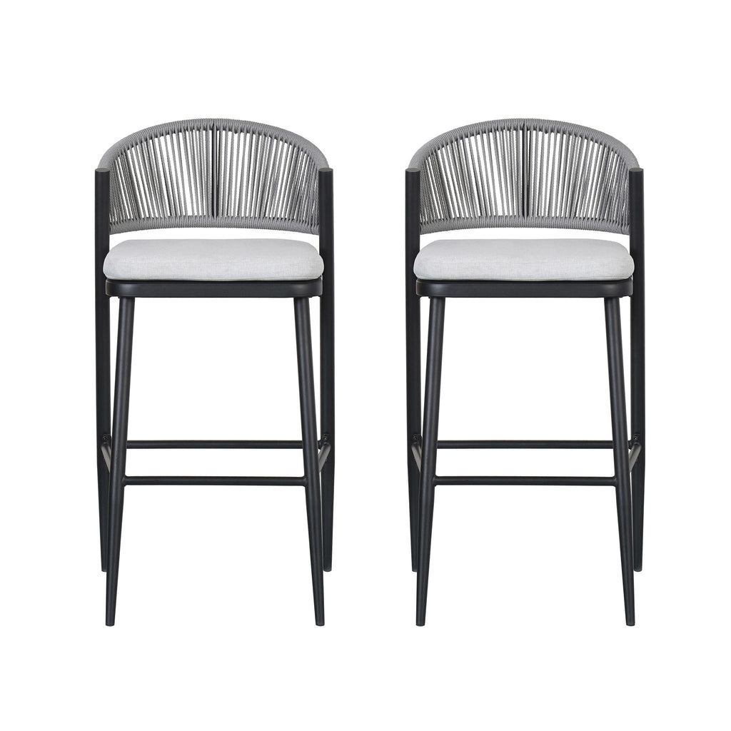 Outdoor Bar Height Metal Frame Counter Stools With Scallop Shaped Backrest & Water Resistant Cushions