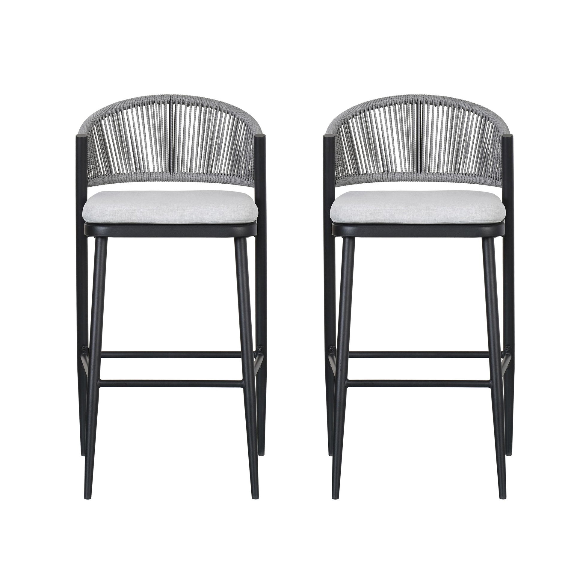 Outdoor Bar Height Metal Frame Counter Stools With Scallop Shaped Backrest & Water Resistant Cushions