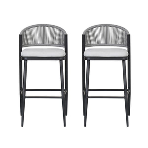 Outdoor Bar Height Metal Frame Counter Stools With Scallop Shaped Backrest & Water Resistant Cushions