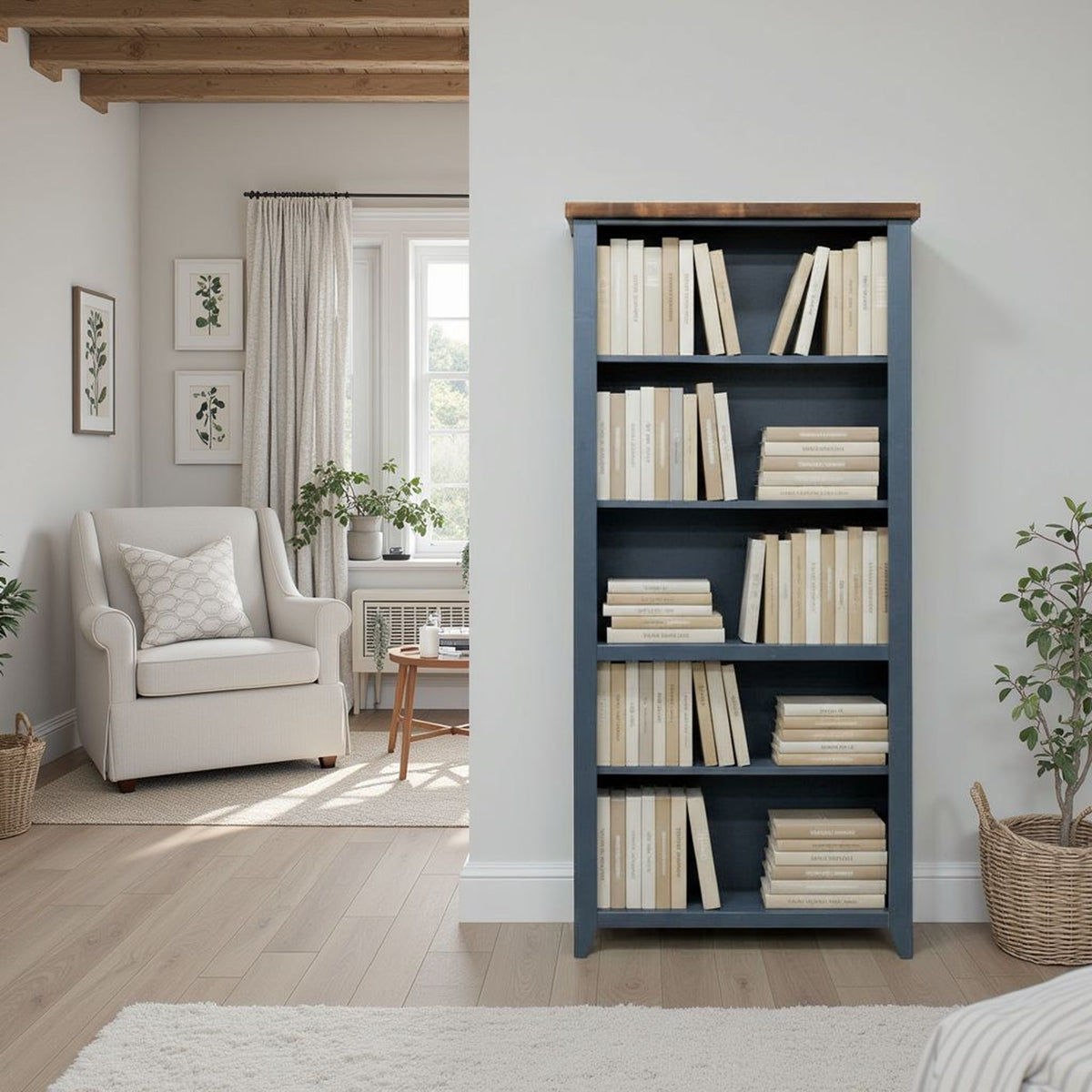Nantucket - 5 Shelf Bookcase - Blue Denim / Whiskey