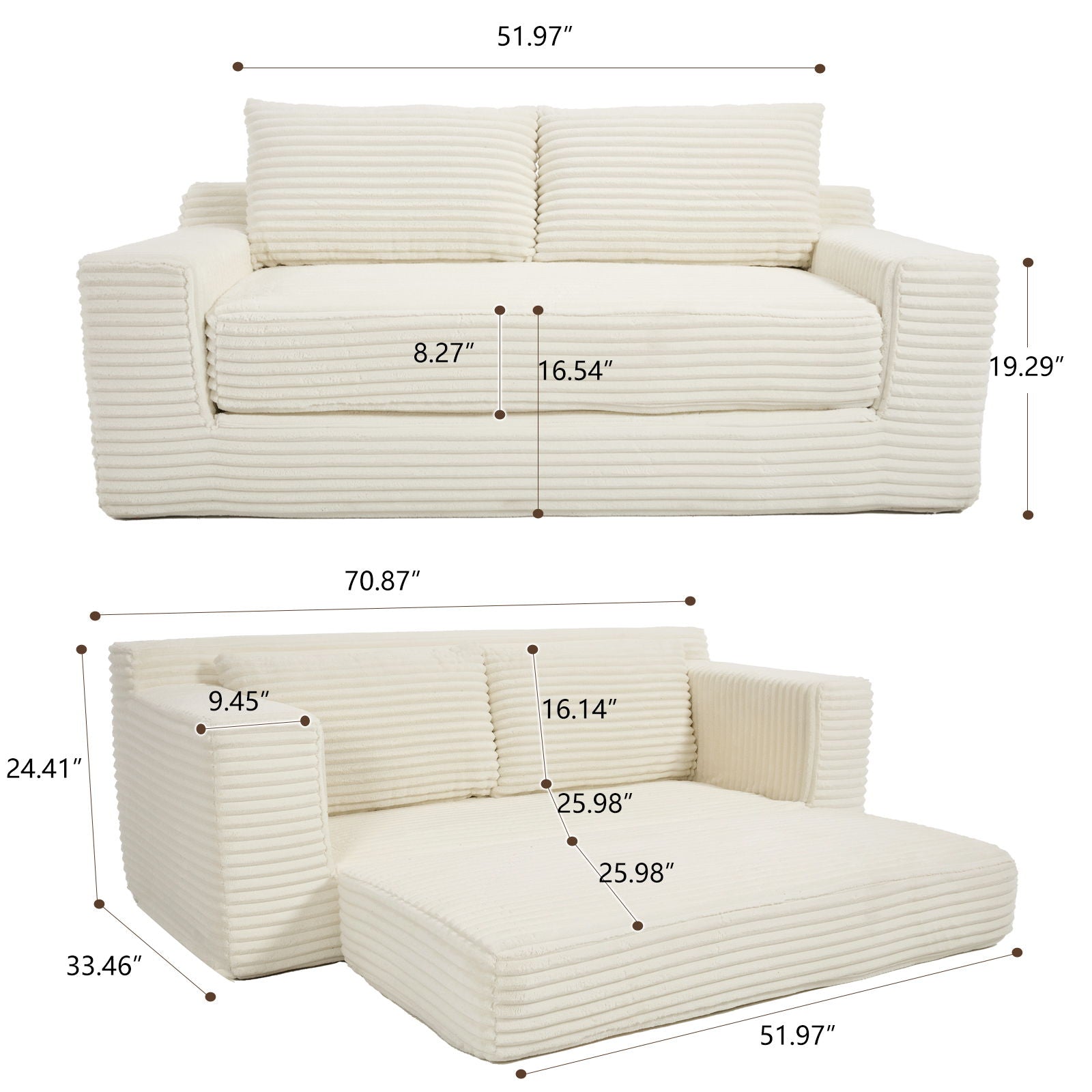 Convertible Loveseat Sofa Bed With Memory Foam & Steel Frame