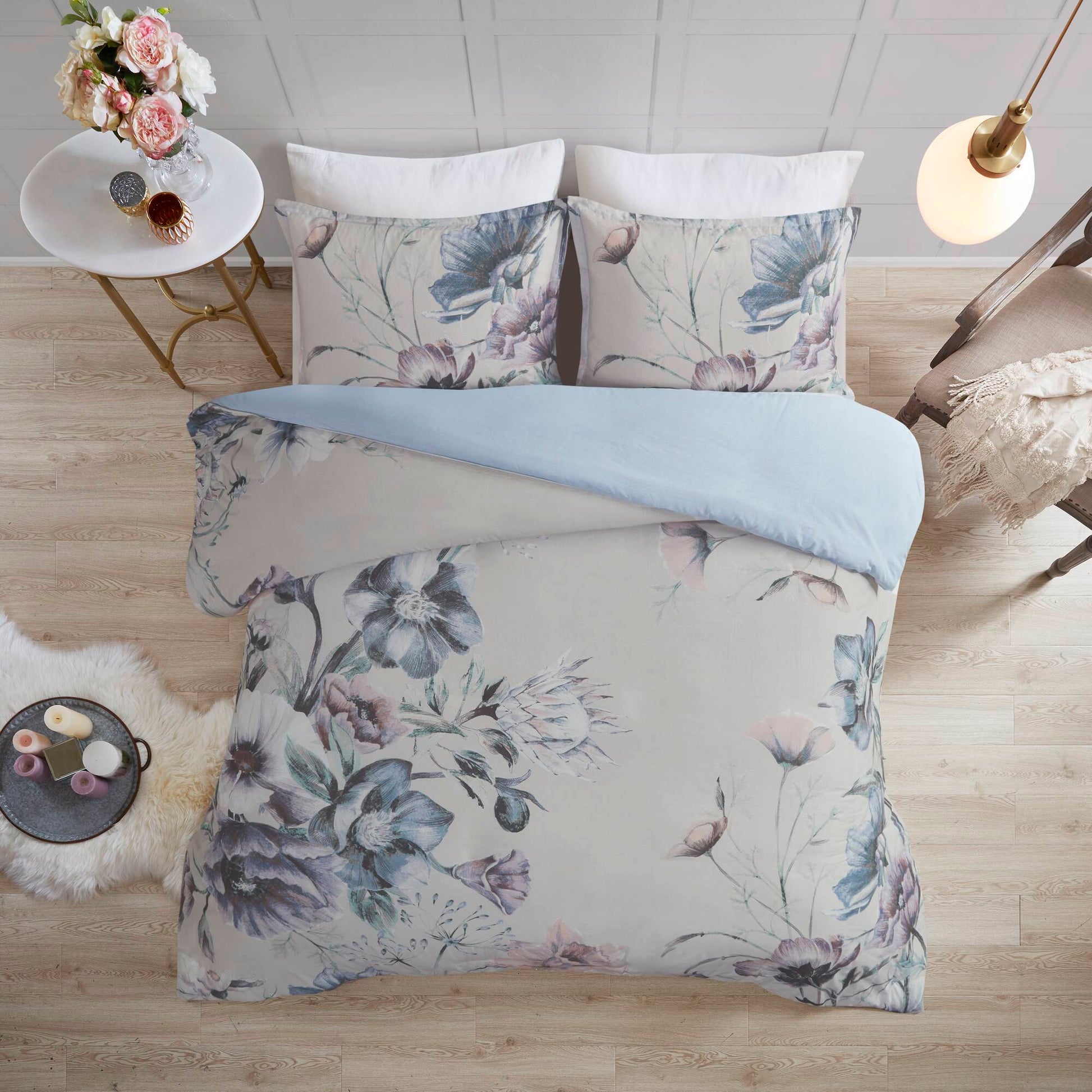 Cassandra - King 3 Piece Printed Duvet Cover Set - Blue