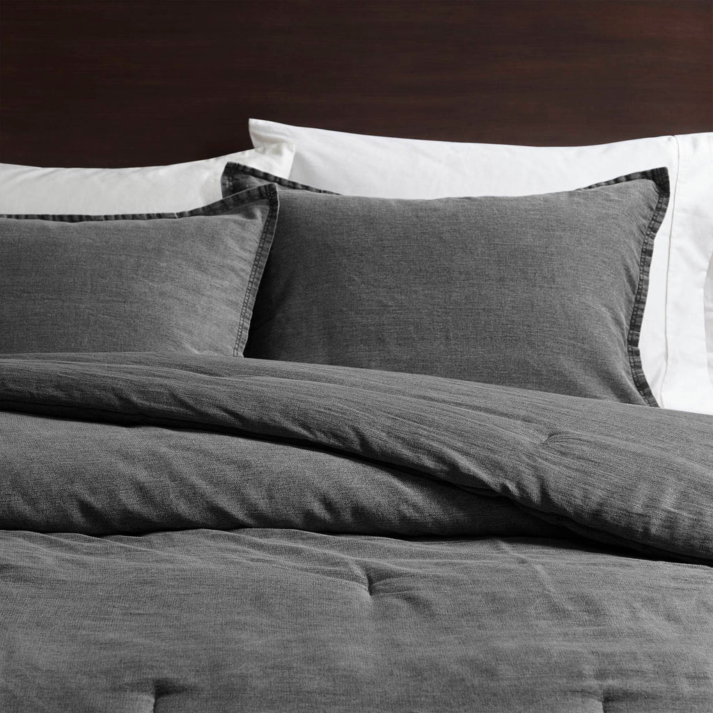 Mckenzie - 3 Piece Full/Queen Twill Washed Comforter Set - Gray