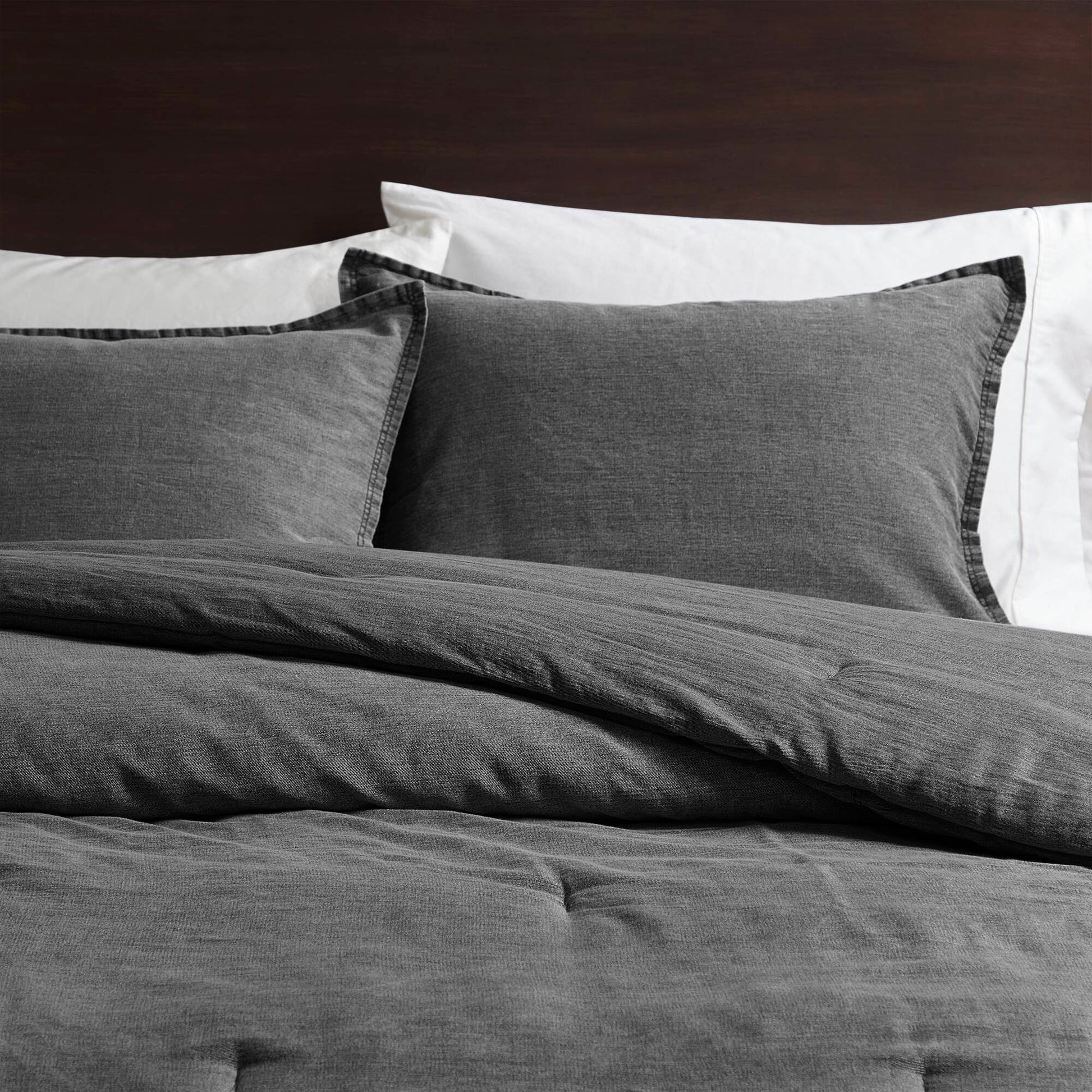 Mckenzie - 3 Piece Full/Queen Twill Washed Comforter Set - Gray