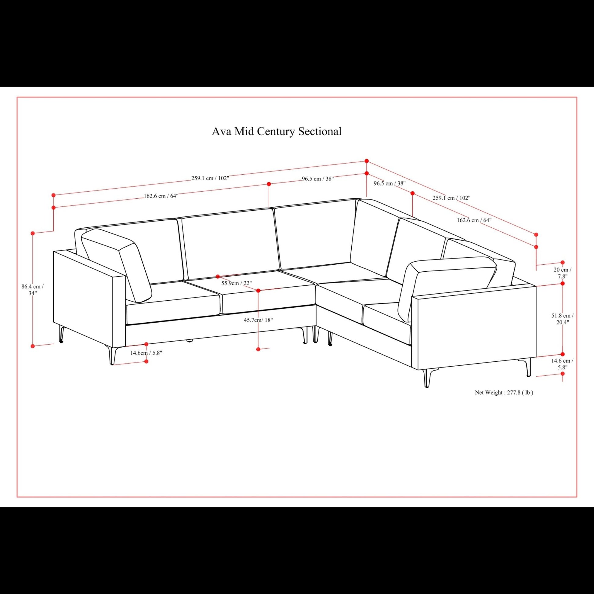 Ava - Mid Century Corner Sectional Sofa Handcrafted