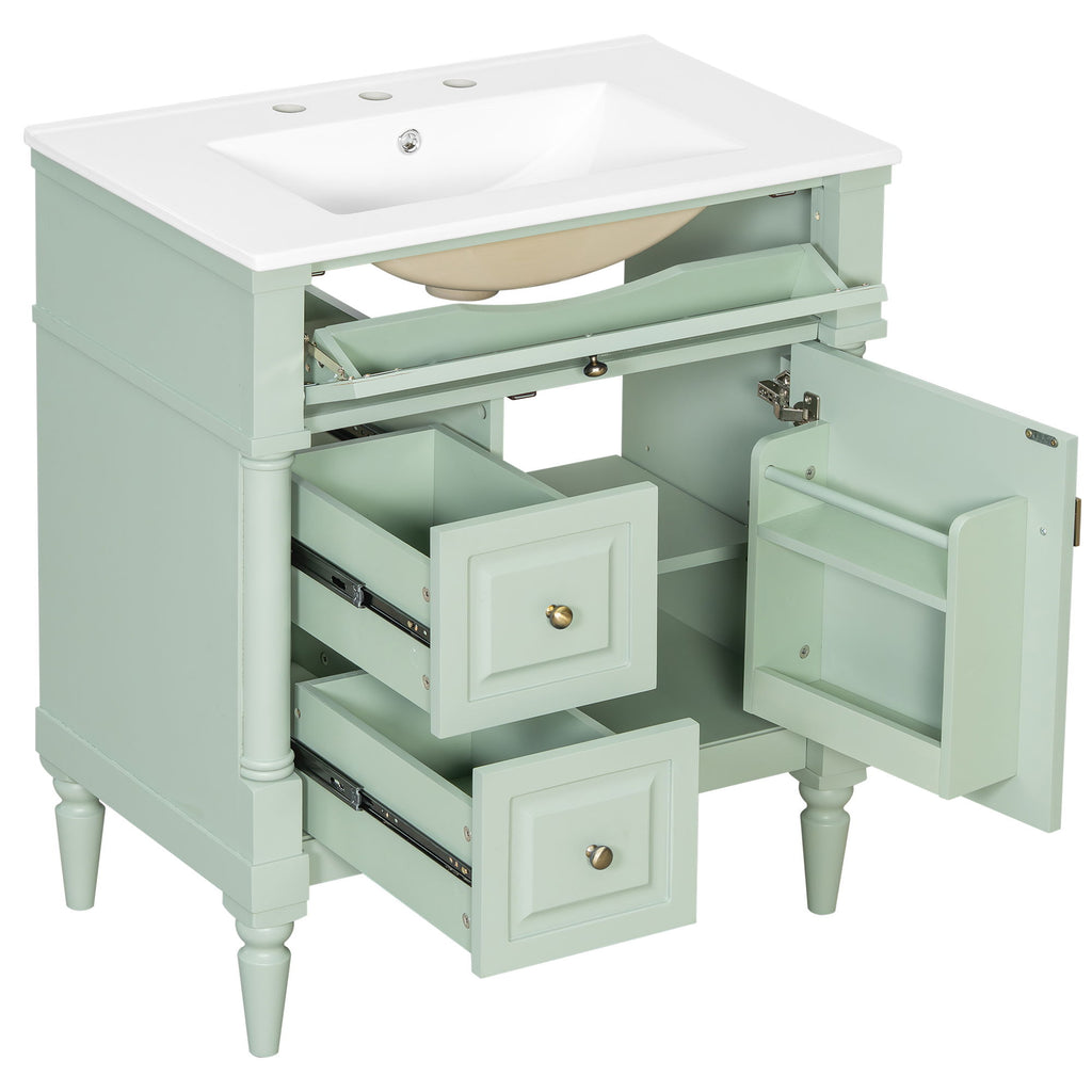Modern Bathroom Vanity With Sink, Freestanding Cabinet With Flip Drawer & Adjustable Shelf