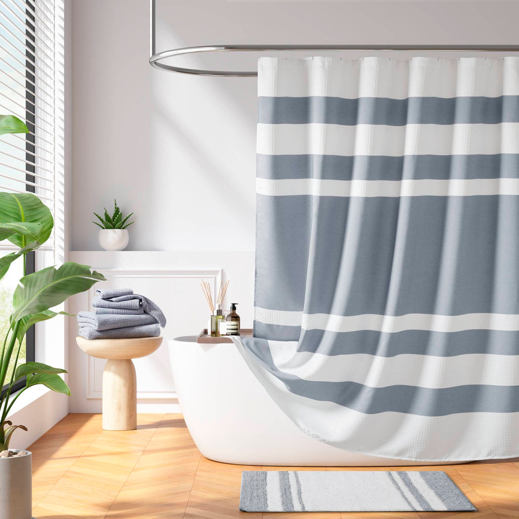 Spa Waffle - 108" x 72" Shower Curtain With 3M Treatment - Dark Blue