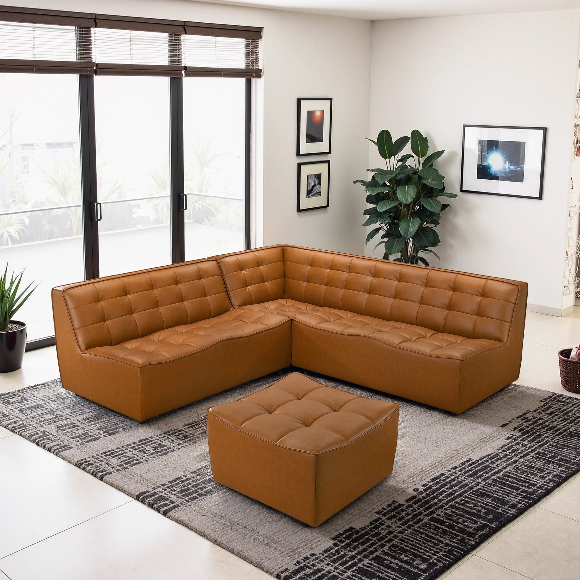 Selen - Corner Sectional Sofa With Ottoman - Cognac