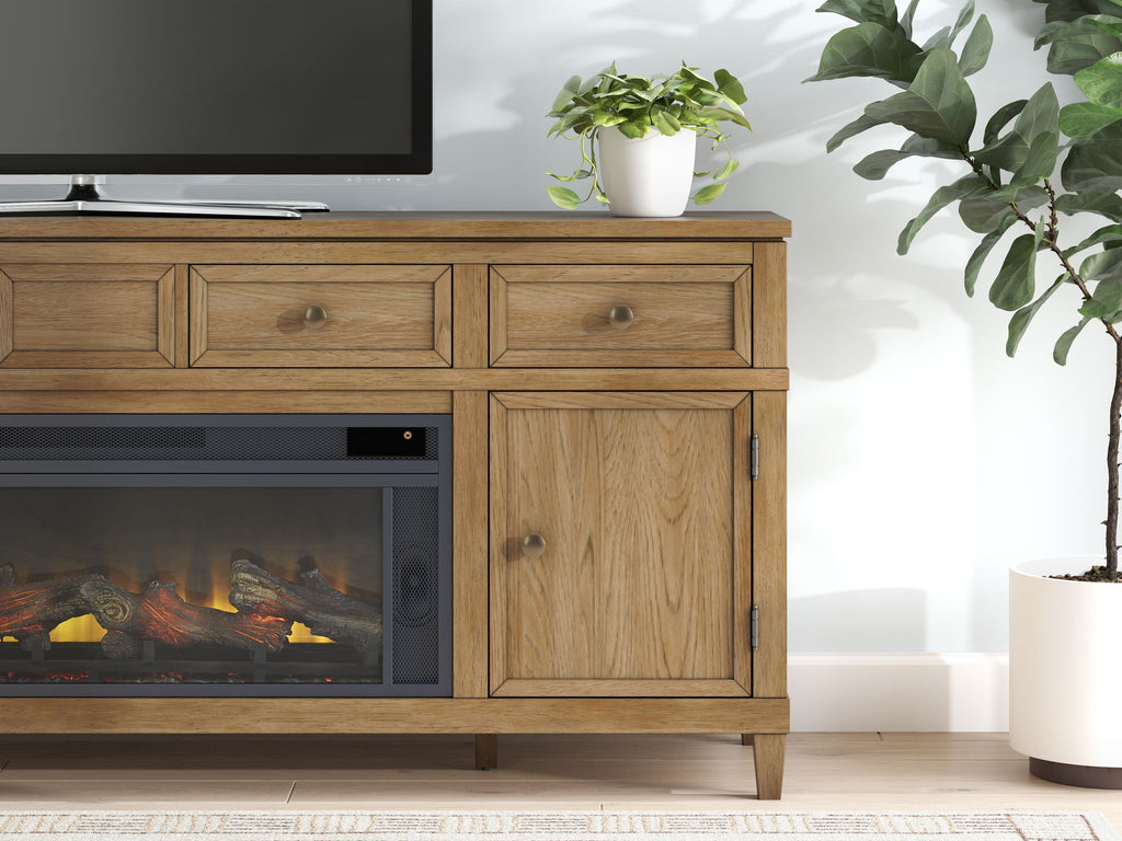 Sharlance - 81" TV Stand With Electric Infrared Fireplace Insert - Light Brown