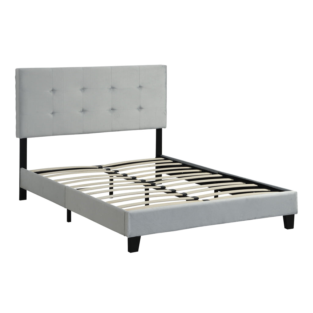 Full Size Upholstered Platform Bed Frame With Tufted Headboard, Strong Wood Slat Support - Gray