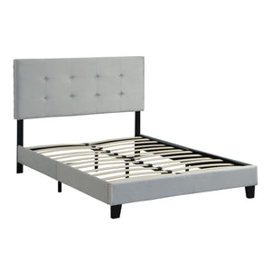 Full Size Upholstered Platform Bed Frame With Tufted Headboard, Strong Wood Slat Support - Gray