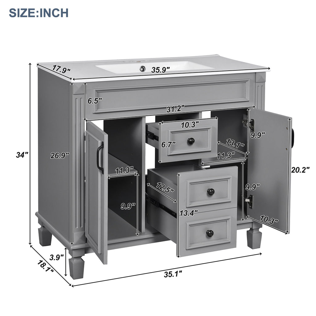 Bathroom Vanity With Top Sink, Mirror Cabinet, 2 Soft Closing Doors & 2 Drawers
