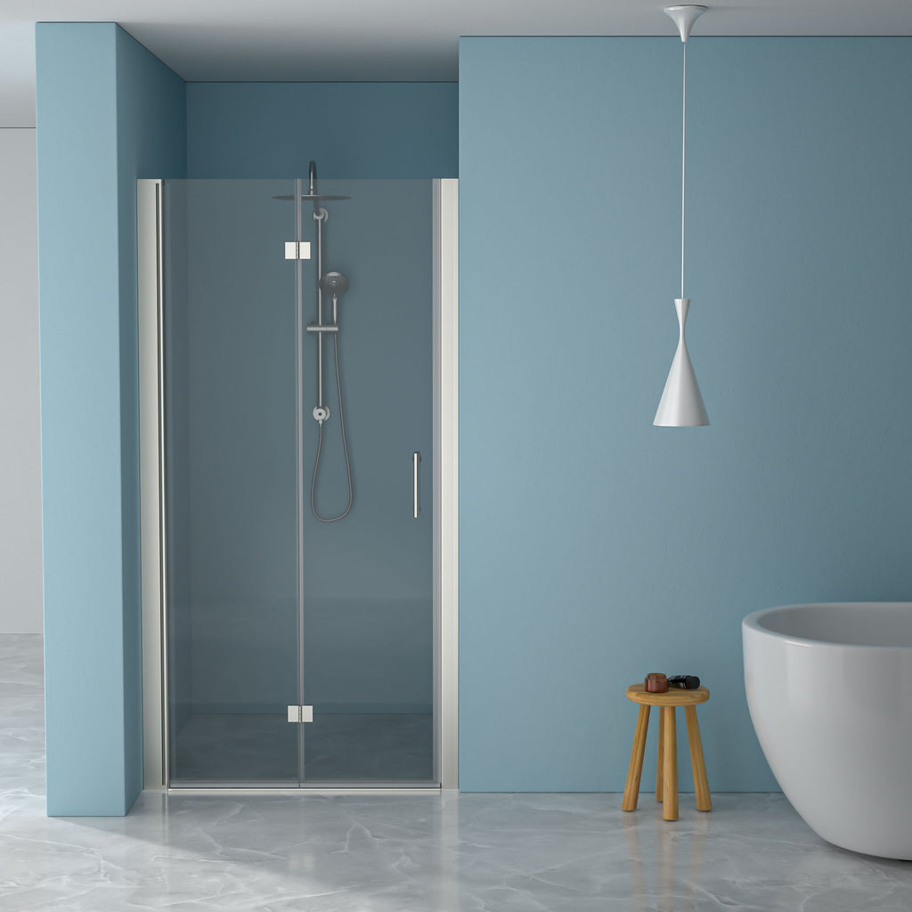 Fold Frameless Shower Door & Tempered Glass - Brushed Silver