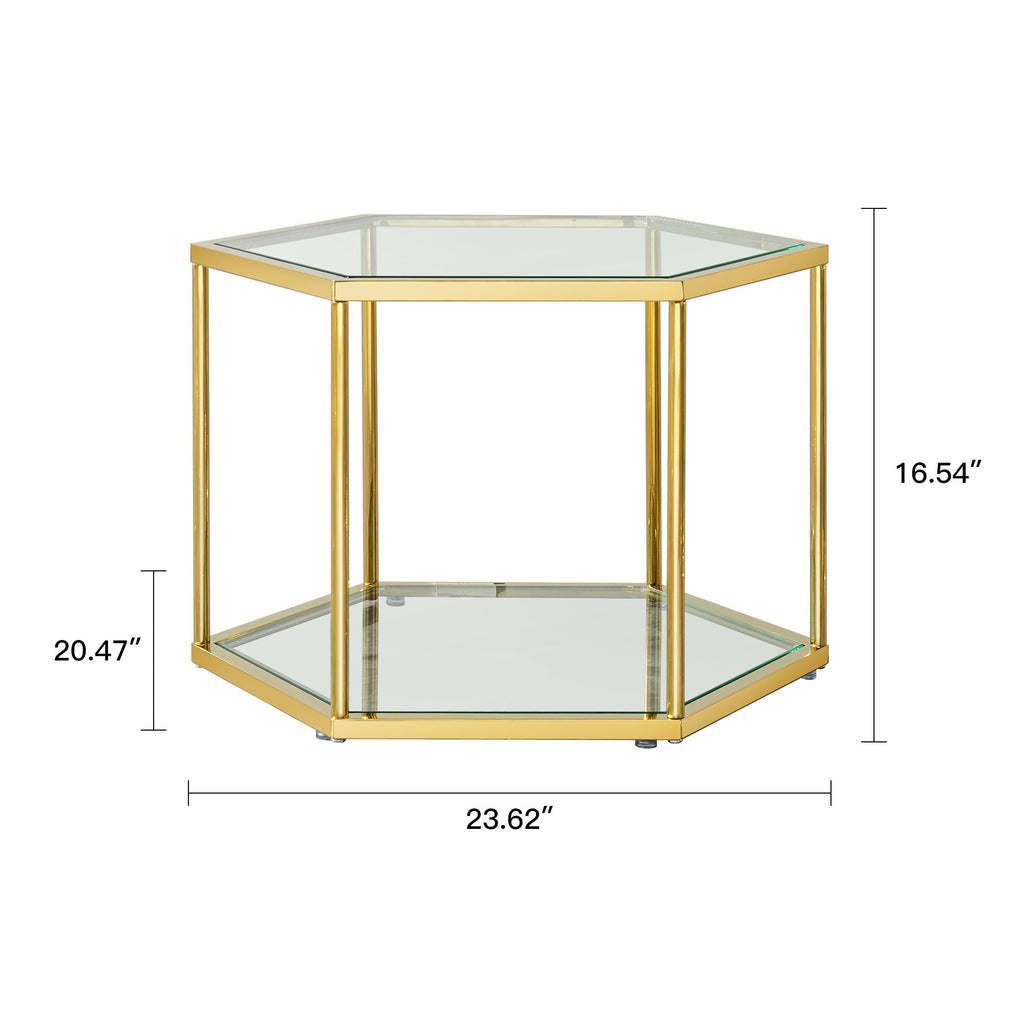 Modern Coffee Table With Double Layer Tempered Glass And Polygonal Design